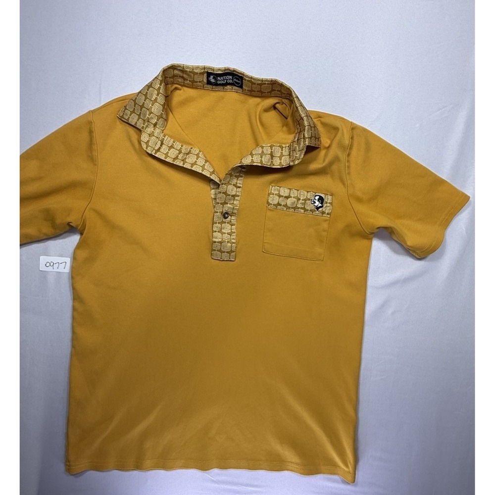 Nation Golf Co. Men's Yellow Golf Polo Shirt M Geometric Pattern Chest Pocket